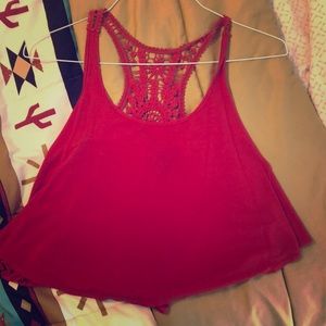 Red lace crop top